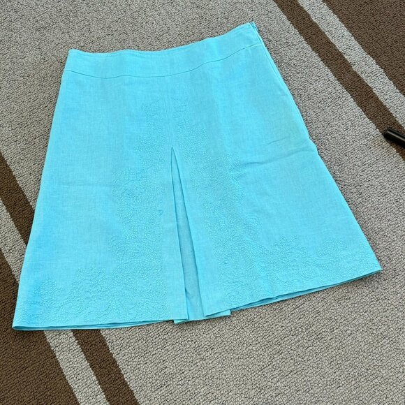 - St. Tropez Box Pleat Linen Blend Skirt Embroidered Spring Summer US 4  - I1925 - Picture 1 of 4